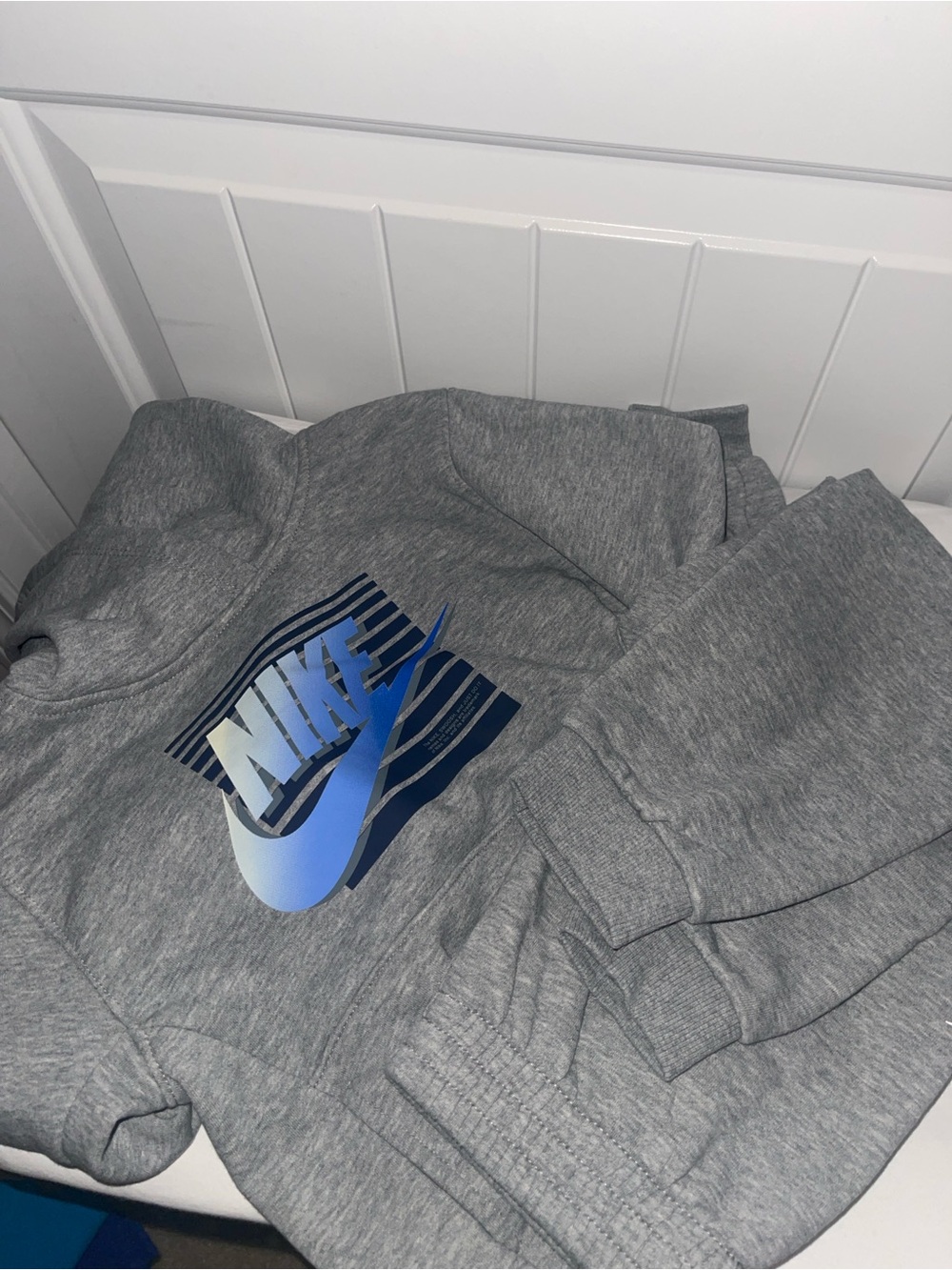 Nike Gray Crewneck Sweatshirt with Blue Logo